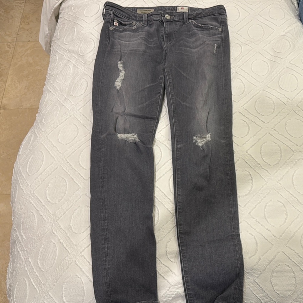 Ag Adriano Goldschmied Gray Skinny Jeans Distressed Style
